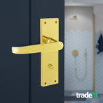 Straight Pattern Polished Brass Door Handles - Bathroom - tradefit - 4