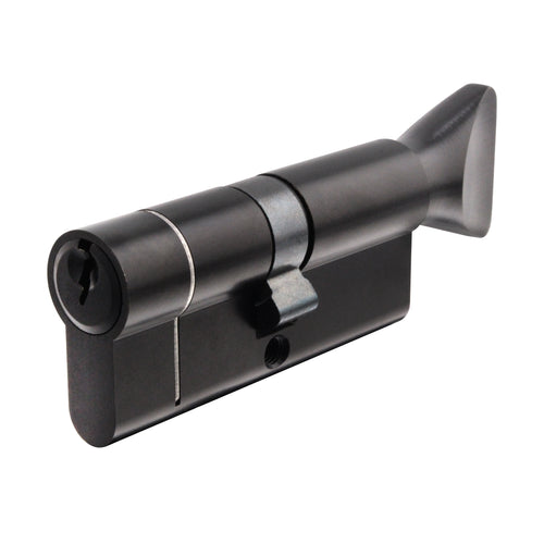 5 Pin 50/50mm 100mm [45+45+10mm] Euro Cylinder and Turn - Keyed Alike - Matt Black - tradefit