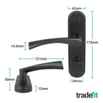 Nola Matt Black Lever on Backplate Door Handle Pack - 64mm Bathroom Lock - tradefit - 2