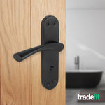 Nola Matt Black Lever on Backplate Door Handle Pack - 80mm Bathroom Lock - tradefit - 6