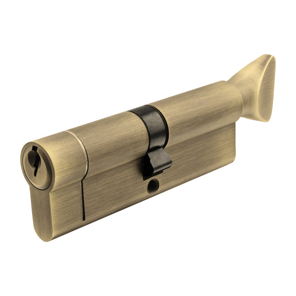 5 Pin 40/40mm 80mm [35+35+10mm] Euro Cylinder and Turn - Keyed to Differ - Satin Antique Brass - tradefit - Featured Image