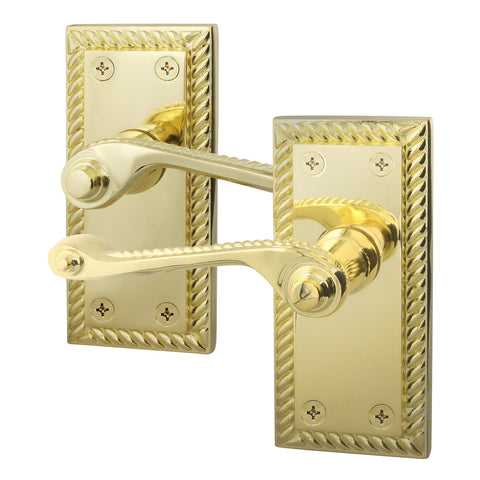 Georgian Rope Edge Scroll Polished Brass Door Handles - Latch - tradefit