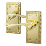 Georgian Rope Edge Scroll Polished Brass Door Handles - Latch - tradefit - 1