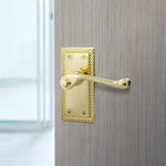 Georgian Rope Edge Scroll Polished Brass Door Handles - Latch - tradefit - 6