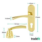Nola Brass Plated Lever on Backplate Door Handle Kit - 80mm Euro Sashlock and Double Cylinder - Keyed Alike - tradefit - 2