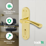 Nola Brass Plated Lever on Backplate Door Handle Kit - 80mm Euro Sashlock and Cylinder & Turn - Master Keyed - tradefit - 4