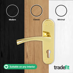 Nola Brass Plated Lever on Backplate Door Handle Kit - 80mm Euro Sashlock and Double Cylinder - Keyed to Differ - tradefit - 7