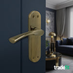 Nola Antique Brass Lever on Backplate Door Handle Pack – 64mm Latch - tradefit - 6