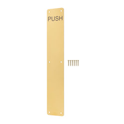 Engraved Push Finger Plate - 425 x 75 x 1.2mm Radius Corners - PVD Polished Brass - tradefit
