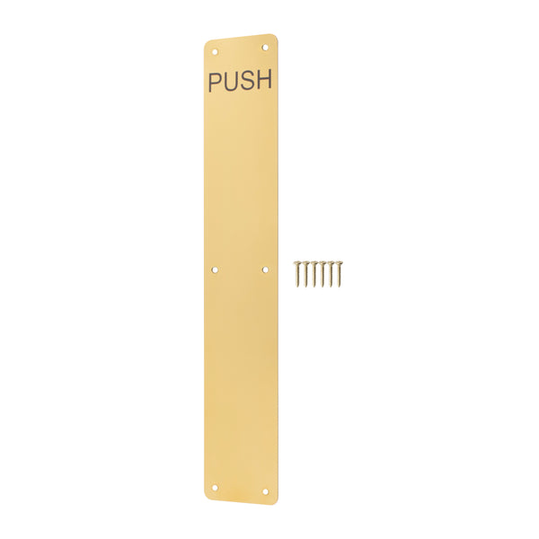 Engraved Push Finger Plate - 425 x 75 x 1.2mm Radius Corners - PVD Polished Brass - tradefit - Featured Image