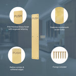 Engraved Push Finger Plate - 425 x 75 x 1.2mm Radius Corners - PVD Polished Brass - tradefit - 3