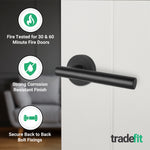 Olbia Matt Black Lever on Rose Door Handle Kit - Medium Duty FD30/60 Rated - 76mm Latch - tradefit - 5