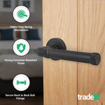 Santana Matt Black Lever on Rose Door Handle Kit - 64mm Latch - tradefit - 2