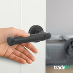 Santana Matt Black Lever on Rose Door Handle Kit - 64mm Latch - tradefit - 6