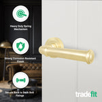 Claro Satin Brass Lever on Rose Door Handle Kit - 64mm Latch - tradefit - 2