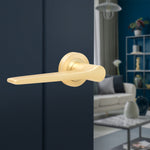Tapera Satin Brass Lever on Rose Door Handle Kit - 64mm Latch - tradefit - 6