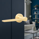 Tapera Satin Brass Lever on Rose Door Handles - Heavy Duty - FD30/60 Rated - tradefit - 5