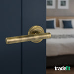 Olbia Antique Brass Lever on Rose Door Handle Pack - 76mm Latch - 6