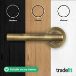 Olbia Antique Brass Lever on Rose Door Handle Pack - 80mm Bathroom Lock - 7