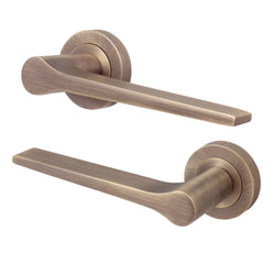Tapera Antique Brass Lever on Rose Door Handles - Heavy Duty - FD30/60 Rated - tradefit
