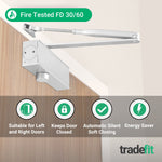 Commercial Grade Fire Door Closer - Power Size 2 - 5 - Door Weight to 100kg - CE Marked - Satin Nickel - tradefit - 6