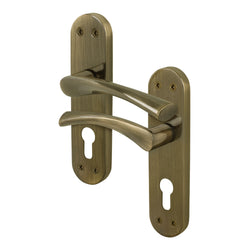Nola Antique Brass Lever Lock Door Handles - Euro - tradefit