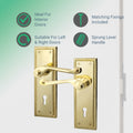 Georgian Rope Edge Scroll Polished Brass Door Handles - Keyhole - tradefit