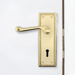 Georgian Rope Edge Scroll Polished Brass Door Handles - Keyhole - tradefit - 5
