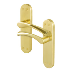 Nola Satin Brass Lever on Backplate Door Handles - Latch - tradefit