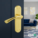 Nola Satin Brass Lever on Backplate Door Handle Pack – 76mm Latch - tradefit - 6