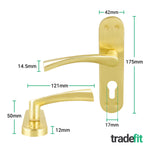 Nola Satin Brass Lever on Backplate Door Handle Kit - 80mm Euro Sashlock and Double Cylinder - Keyed Alike - tradefit - 2