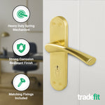 Nola Satin Brass Lever on Backplate Door Handle Kit - 80mm Euro Sashlock and Cylinder & Turn - Keyed to Differ - tradefit - 4
