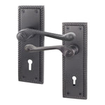 Georgian Rope Edge Scroll Black Lock Door Handles - Keyhole - tradefit - 1
