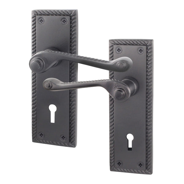Georgian Rope Edge Scroll Black Lock Door Handles - Keyhole - tradefit - Featured Image