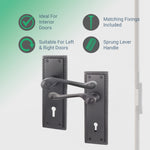 Georgian Rope Edge Scroll Black Door Handle Pack - 80mm Sashlock - tradefit - 2