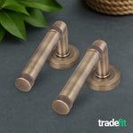 Santana Antique Brass Lever on Rose Door Handle Kit - Medium Duty FD30/60 - 80mm Bathroom Lock - tradefit - 7
