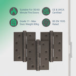 Bronze Fire Door Hinges – 4 Inch/102mm – Grade 11 Steel Ball Bearing – Pack of 3 Hinges - tradefit - 2