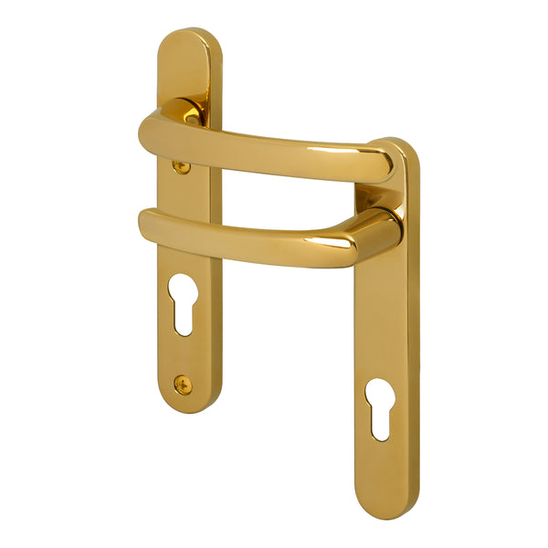 Polished Brass UPVC Door Handles - 92mm PZ Centres - 122mm Fixing Centres - 240 x 32mm - tradefit - Featured Image