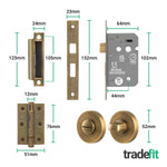 Olbia Antique Brass Lever on Rose Door Handle Pack - 64mm Bathroom Lock - tradefit - 3