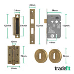 Olbia Antique Brass Lever on Rose Door Handle Pack - 64mm Sashlock - tradefit - 3