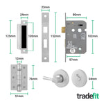 Return to Door Lever on Rose Aluminium Door Handle Kit - Medium Duty - 80mm Bathroom Lock - tradefit - 3