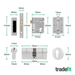 Return to Door Lever on Rose Aluminium Door Handle Kit - Medium Duty - 80mm Euro Sashlock and Double Cylinder - Keyed Alike - 3