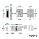 Return to Door Lever on Rose Satin Aluminium Handle Kit - Medium Duty FD30/60 - 80mm Euro Lock and Double Cylinder - Keyed Alike - tradefit - 4