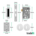 Return to Door Lever on Rose Aluminium Door Handle Kit - Medium Duty - 64mm Sashlock - 3