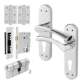 Nola Polished Chrome Lever on Backplate Door Handle Kit - 80mm Euro Sashlock and Double Cylinder - Keyed Alike