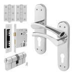Nola Polished Chrome Lever on Backplate Door Handle Kit - 80mm Euro Sashlock and Double Cylinder - Keyed Alike - tradefit - 1