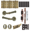 Claro Antique Brass Lever on Rose Door Handle Kit - Heavy Duty FD30/60 - DIN Euro Sashlock and Thumbturn Cylinder - Keyed Alike