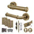 Claro Antique Brass Lever on Rose Door Handle Kit - Heavy Duty FD30/60 - DIN Euro Sashlock and Thumbturn Cylinder - Keyed Alike