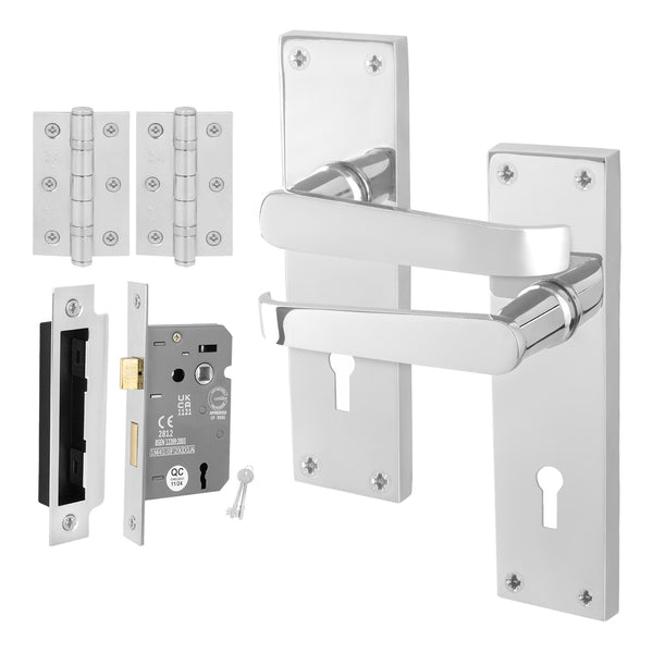 Straight Pattern Polished Chrome Door Handle Pack - 64mm Sashlock - tradefit - Featured Image