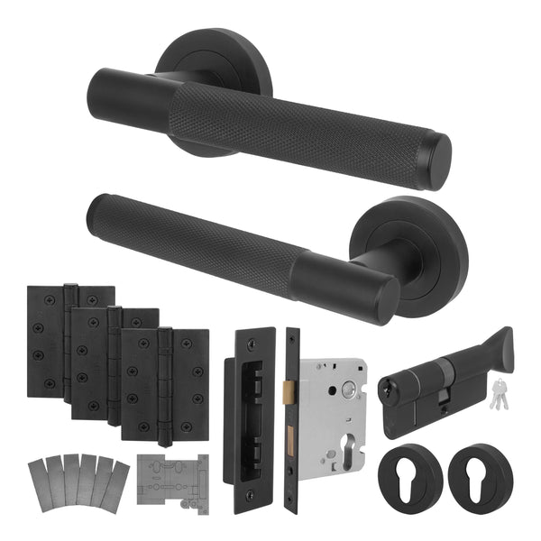 Dumont Matt Black Lever on Rose Door Handle Kit - Medium Duty FD30/60 - 80mm Euro Sashlock and Thumbturn Cylinder - Keyed to Differ - tradefit - Featured Image